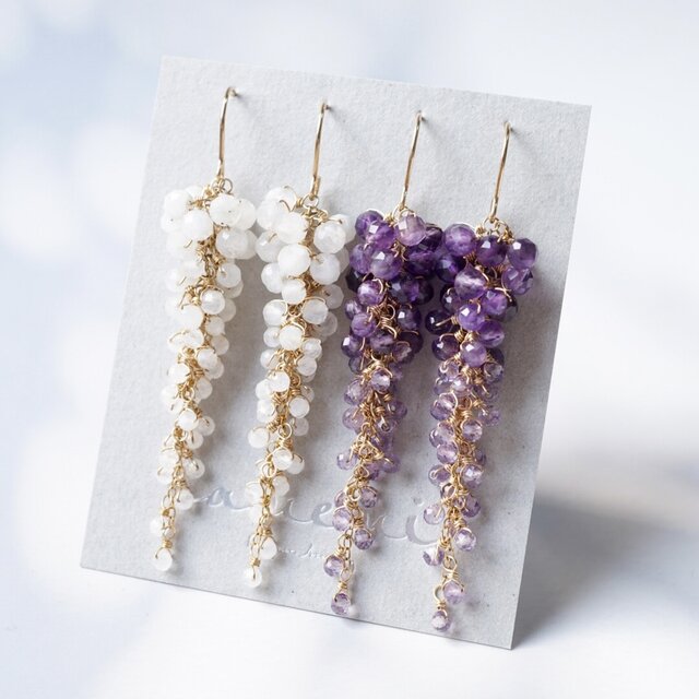 ピアス／イヤリング】「息を呑む絶景」藤の花 アメジスト 天然石