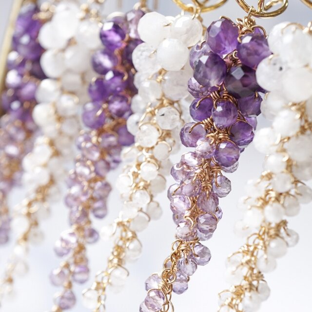 ピアス／イヤリング】「息を呑む絶景」藤の花 アメジスト 天然石