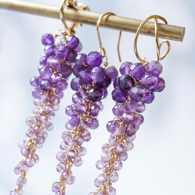 イヤーカフ】「藤の花」アメジスト 天然石 誕生石 片耳 紫 パープル