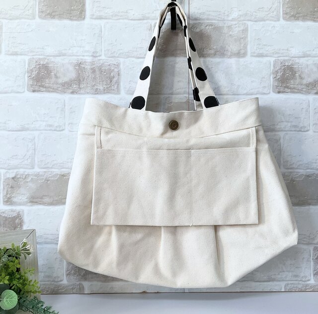 Lサイズ】ドット柄 しっかり丈夫帆布グラニーバッグ 生成り ＜A4サイズ