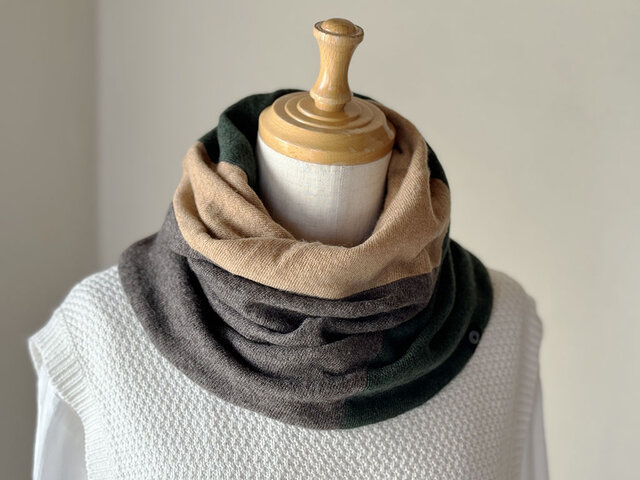 新品！nume シルク混カシミヤ混スヌード 温度を纏う。純カシミヤねじりスヌード ［Tsumiki Design］オリーブ