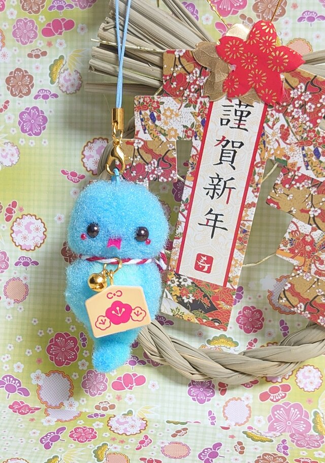 【送無】2025◆◇ポンポンお正月◇◆巳年●ㅅ●リンリン♪絵馬下げへびさん仲良しヘビさん☆青ヘビ