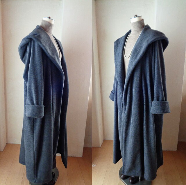 魔法使い♥ビッグフード ローブコート♥濃グレー♥アンチピリング加工 上質フリース 魔法使い♥ビッグフード ローブコート♥スティールグレー