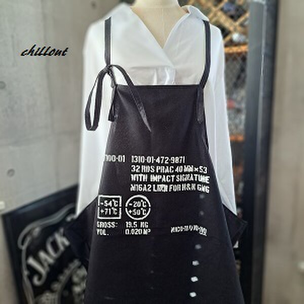 【sale】【背中がかわいい】エプロン：ブラック：ミリタリーサイン【0648】