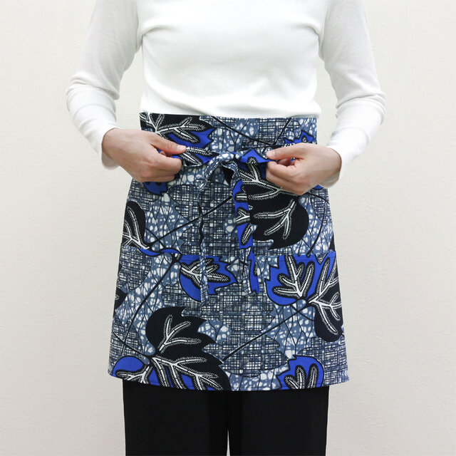 アフリカ布のカフェエプロン（リーフ）アフリカンプリント 母の日 ギフト