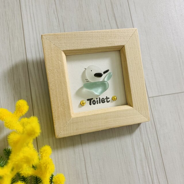 ミニシーグラスアート インテリア雑貨 トイレ表札 シマエナガ リラックスタイム 壁掛け 置物 北欧ガラス細工 贈り物 プレゼント