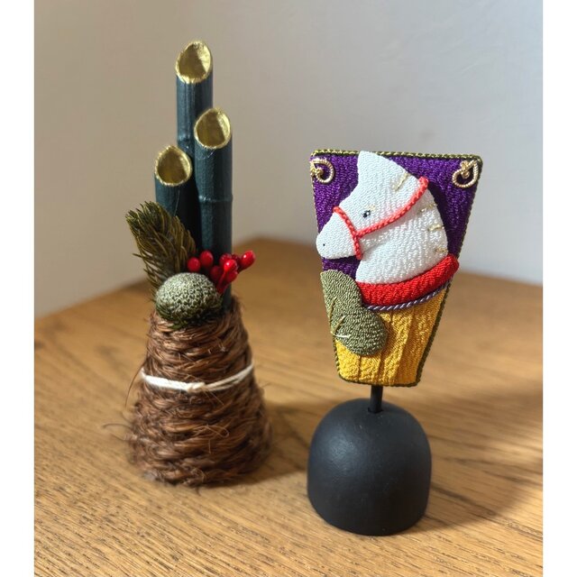 正絹 季節小物【ミニ羽子板 干支 1枚】干支の置物 正月飾り 午 巳