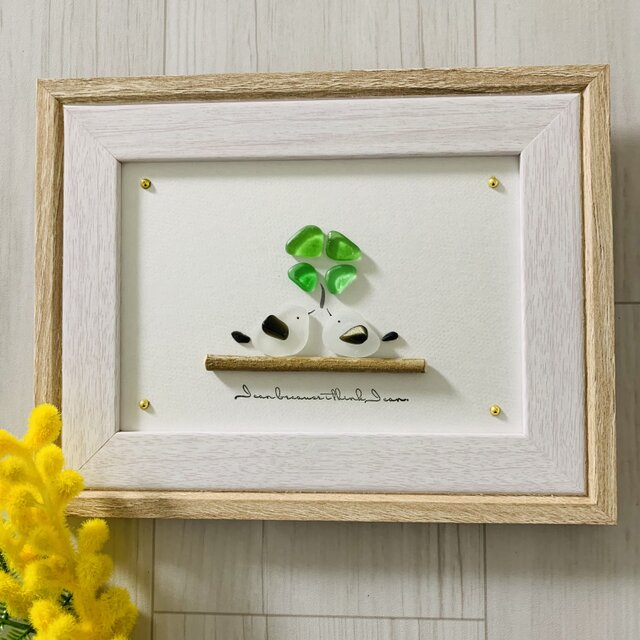 シーグラスアート シマエナガ 観葉植物 インテリア誕生日プレゼント 新築祝い シーグラスアート シマエナガ 観葉植物 インテリア誕生日プレゼント