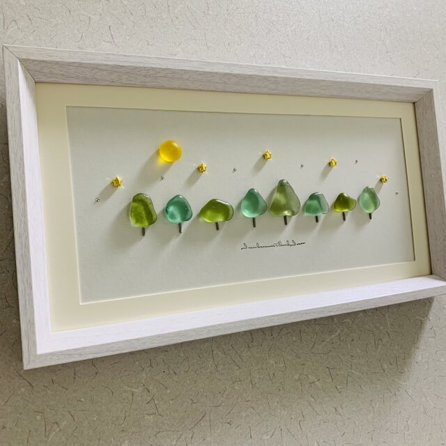 シーグラスアート 大きいサイズ インテリア雑貨 癒しの森 星に願いを