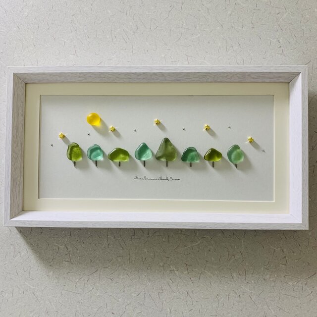 シーグラスアート 月 星 森 インテリア雑貨 壁掛け 置物 北欧 観葉植物 シーグラス アートパネル 月 森 星インテリア雑貨 北欧ガラス細工 海の