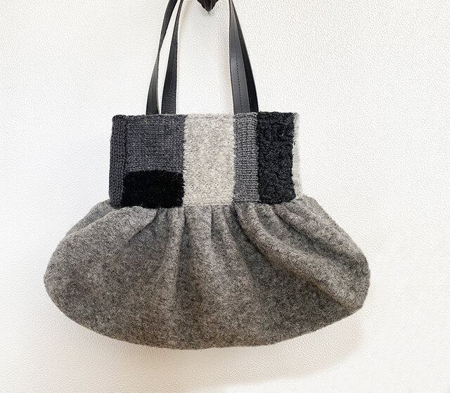ハンドメイド パッチワーク バルーンバッグ ふわふわパッチワーク編みのバルーン型かばん | iichi 日々の