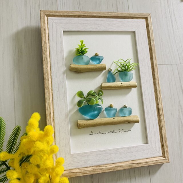 シーグラスアート 海の宝石 ガラス細工 インテリア雑貨 置物 観葉植物  北欧ガラス細工 贈り物 プレゼント