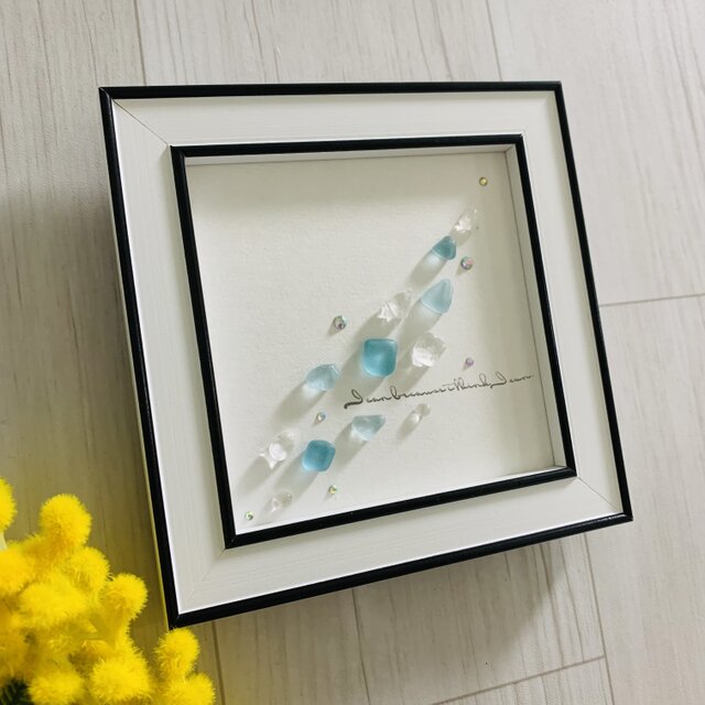 花と妖精たち　シーグラス／天然石／フレームアート／ガラス／手描き 花と妖精たち シーグラス／天然石／フレームアート／ガラス／手描き