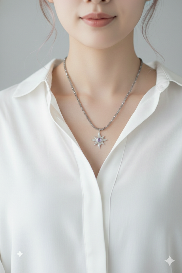 八芒星のネックレス SV925/ペタライト/ラブラドライト | iichi 日々の