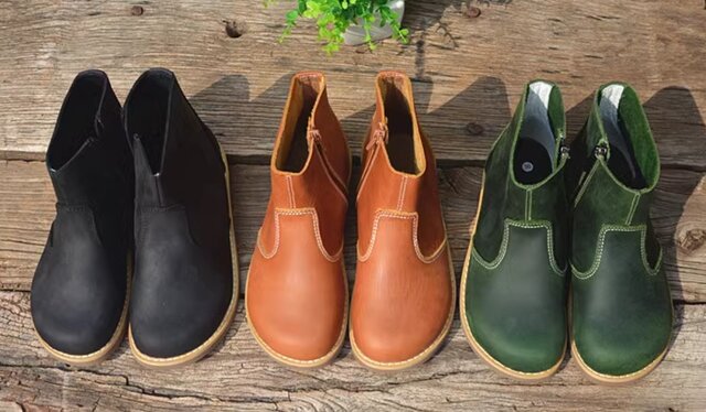 受注製作】丸トウ 牛革レザーブーツ 靴 手製裁縫 3色 HR0293 | iichi