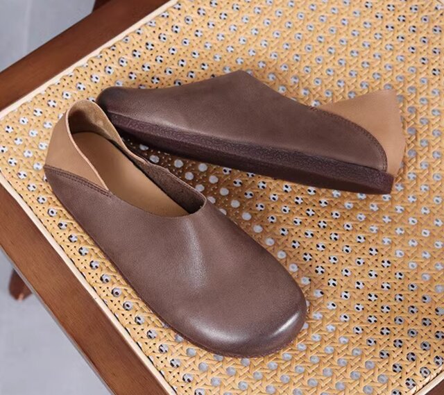 受注製作】丸トウシューズ 手製牛革レザー ストラップ 靴