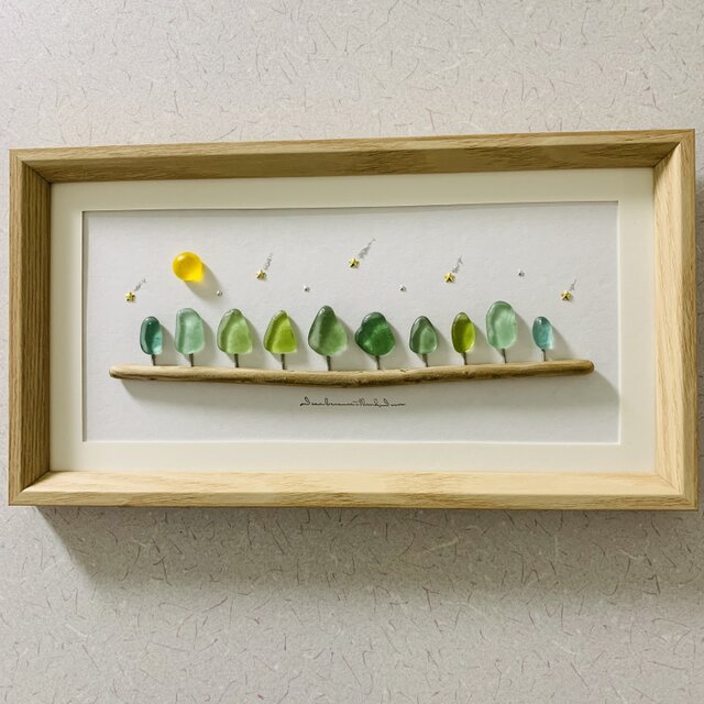 シーグラスアート 大きいサイズ インテリア雑貨 癒しの森 星に願いを