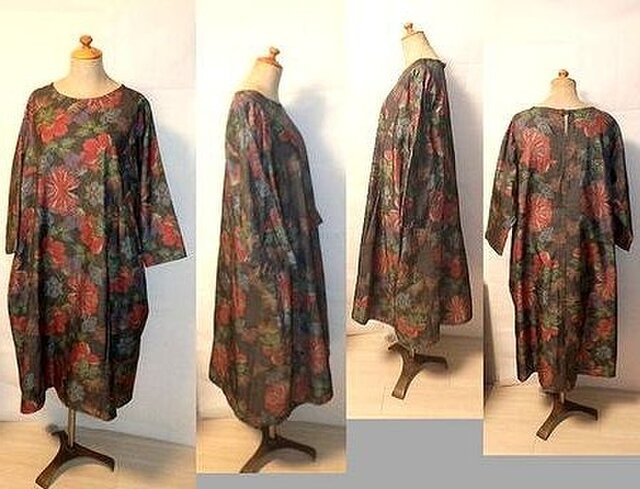 着物リメイク　Ｌサイズ　本場大島紬フレアーコートワンピース SOLD 着物リメイク フレアーコート 大島紬 ワンピース さらあお 通販