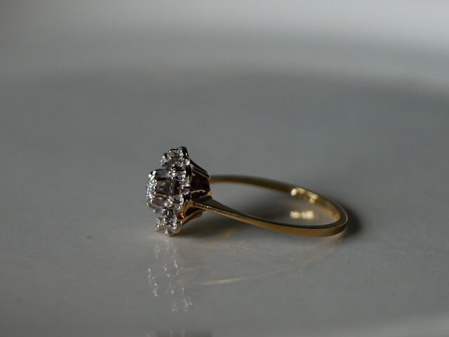 k18 天然ダイヤモンド ヴィンテージ　リング FR-51】天然ダイヤモンド K18 指輪 フランスヴィンテージ