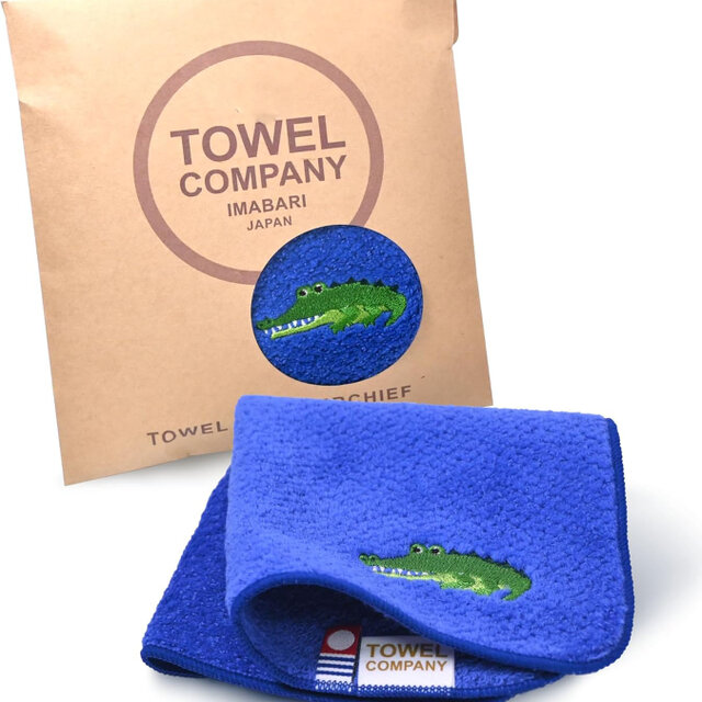 タオル　今治タオル　 アニマルパレード　ワニ　ブルー　綿100％　 22cm×22cm