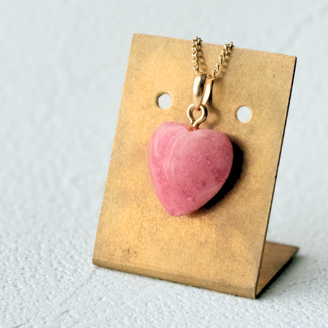 K18 15mm ハート ロードナイト/薔薇輝石 天然石ネックレス - シングルS