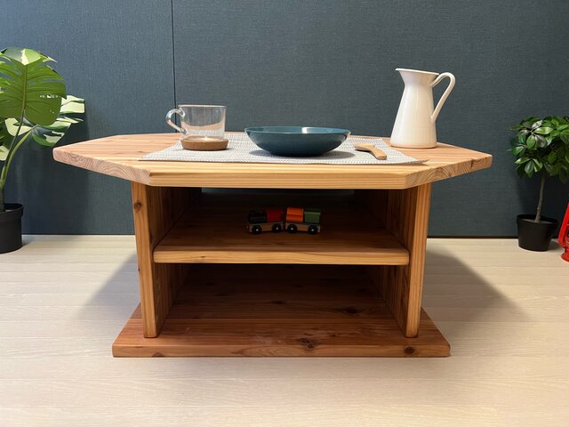 送料無料】 ローテーブル 八角形 90cm 杉 ナチュラル 棚付き | iichi