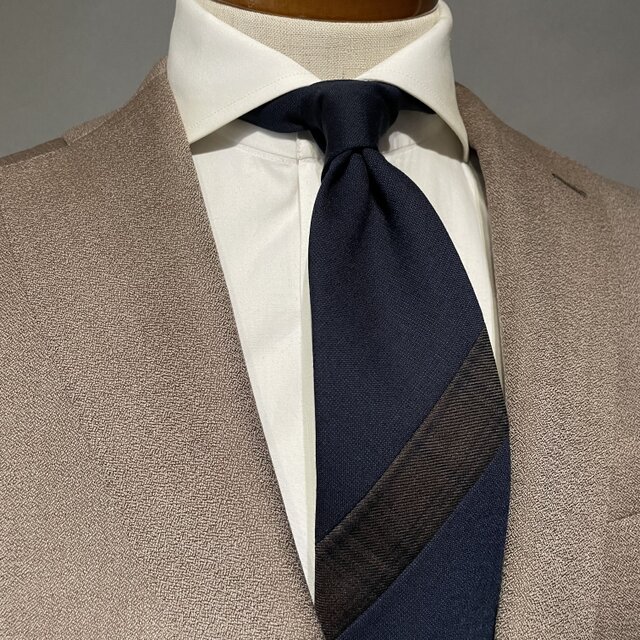 【受注製作】ネイビー　チェック　バイカラー　ネクタイ　プレゼント　ギフト【別途】名入れ　メッセージ　イニシャル　刺繍　