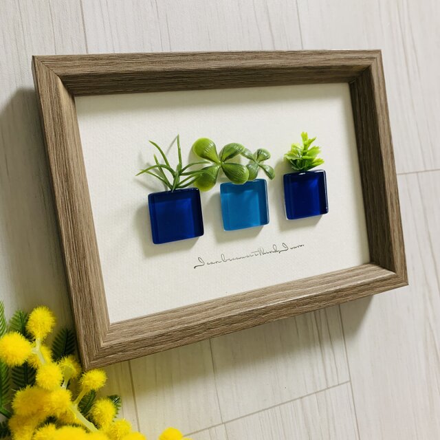 ガラスタイル アートフレーム インテリア雑貨 置物 観葉植物  北欧ガラス細工 贈り物 プレゼント