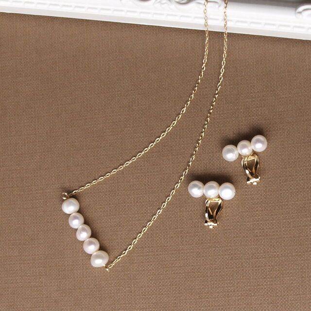 Peal torio” 淡水パール イヤリング ネックレス セット ホワイト