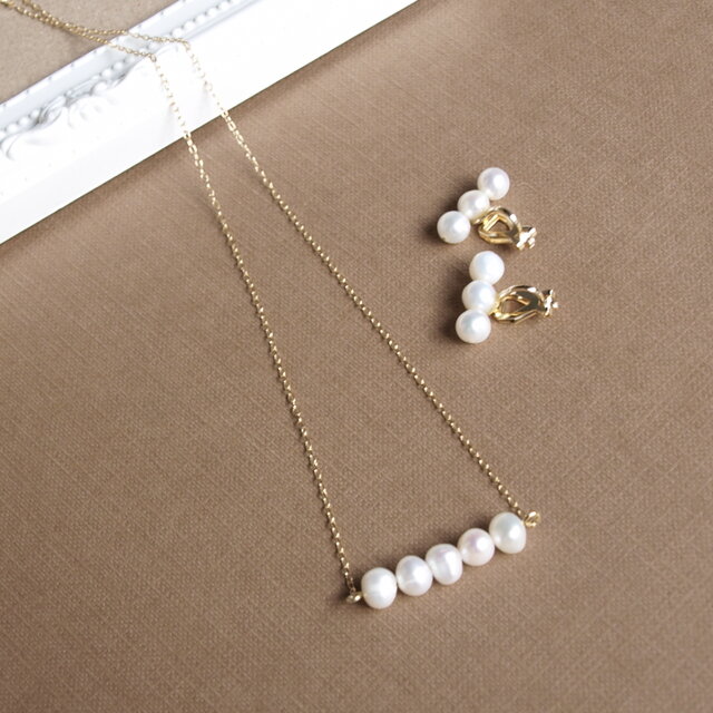Peal torio” 淡水パール イヤリング ネックレス セット ホワイト