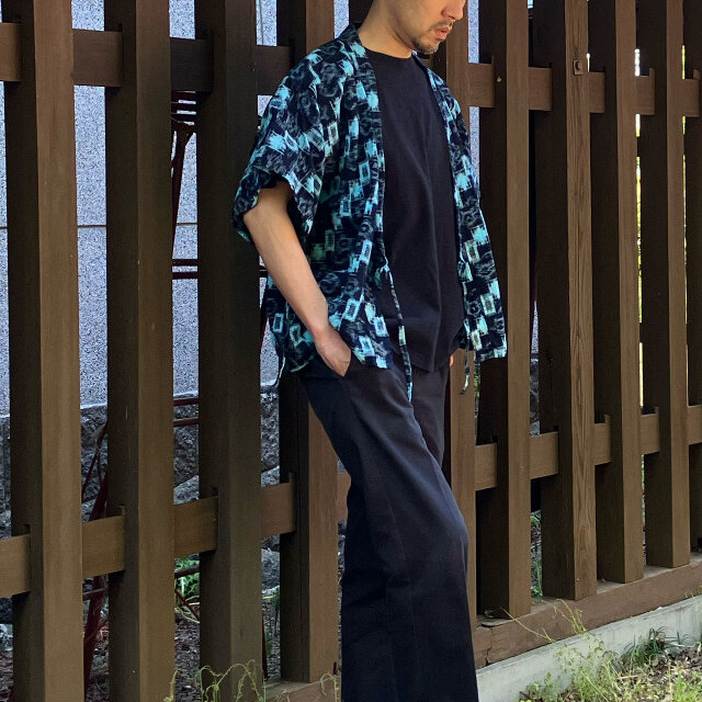 野良着 藍染 木綿 絣 昭和レトロ リメイク素材 上っ張り 単衣