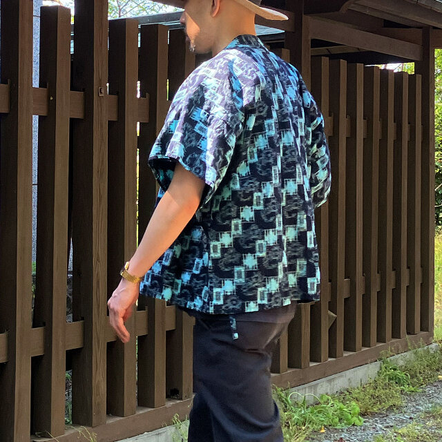 野良着 藍染 木綿 絣 昭和レトロ リメイク素材 上っ張り 単衣
