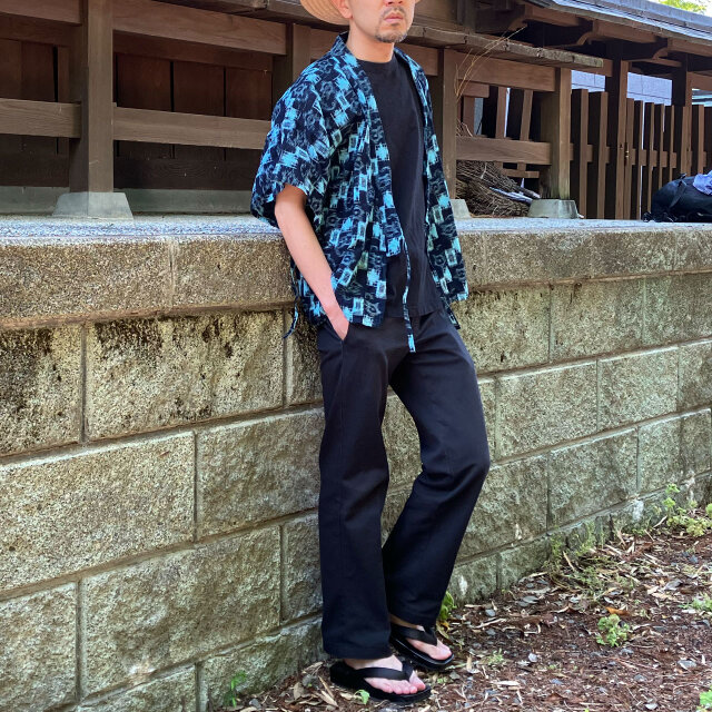 野良着 藍染 木綿 絣 昭和レトロ リメイク素材 上っ張り 単衣