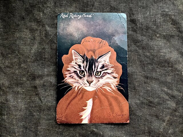 洋書古書　希少　猫の国　アート　画集　ポストカード　イラスト　ヴィンテージ アンティーク ポストカード 猫の赤ずきんちゃん | iichi 日々の暮らし