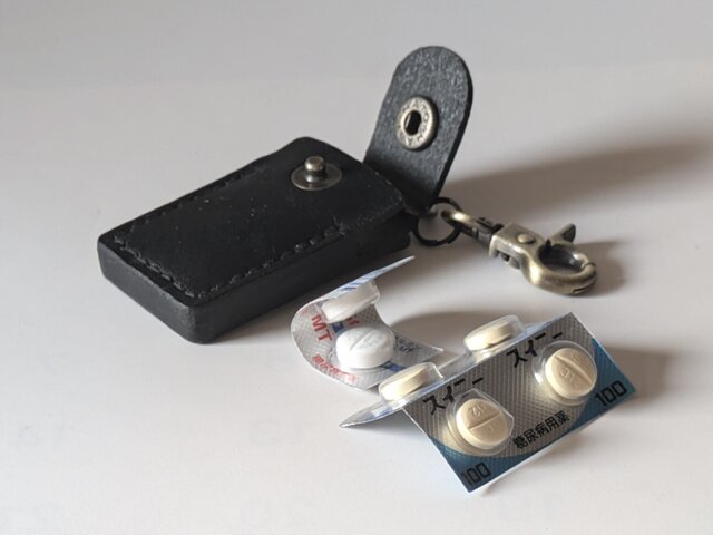 □ 携帯用お薬入れ：黒 □ 約W31xD15xH51（革部分）・95 | iichi 日々