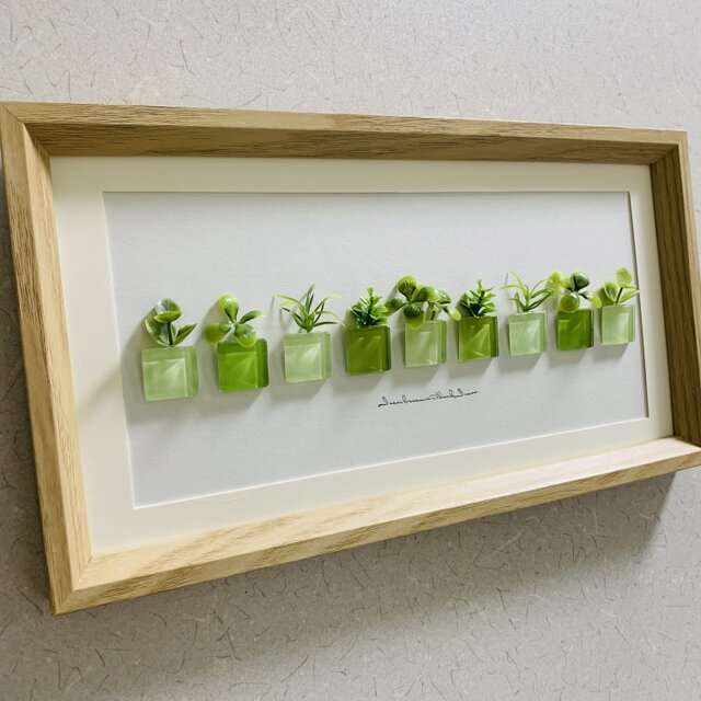 ガラス タイル アートフレーム インテリア雑貨 置物 観葉植物  北欧ガラス細工 贈り物 プレゼント