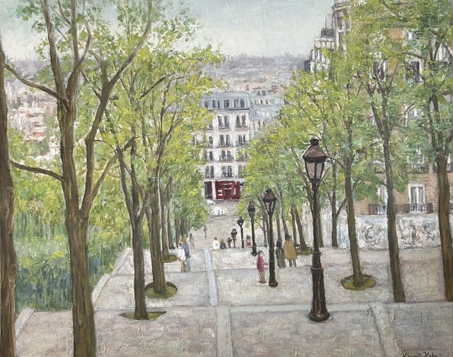 新緑のパリ(油絵15号大特価、フランス、パリ、原画一点もの