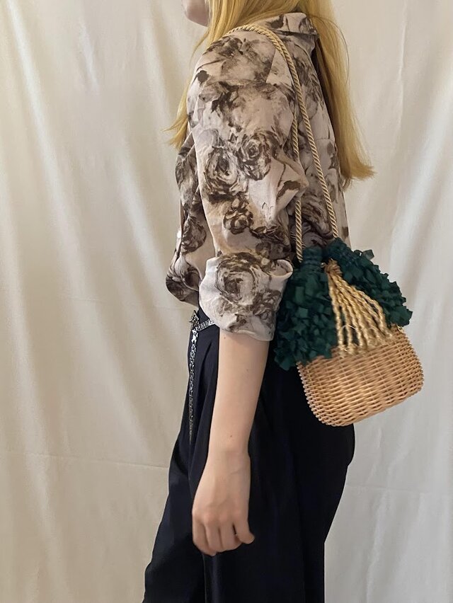 1点在庫あり】「ダークグリーン」籐とかぎ針編みのバッグMeggBag poche