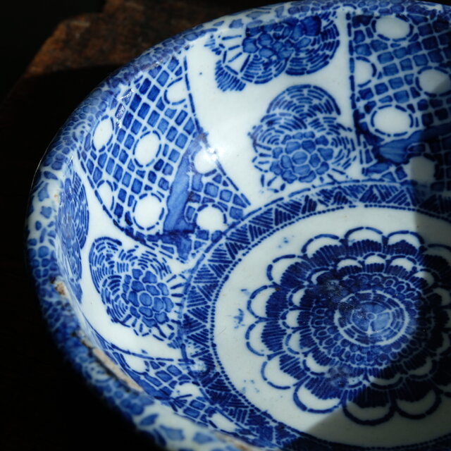 特価¥1500→￥500】見込みに花文様◇伊万里 印判六寸鉢 骨董