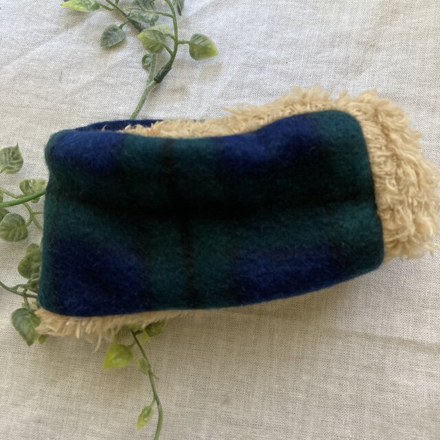 ハンドメイド☆犬用ネックウォーマーフリースブラックウォッチチェックチェックファＳサイズ