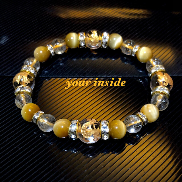 四神獣 金色彫り水晶 ルチルクォーツ ゴールデンタイガーアイ 天然石