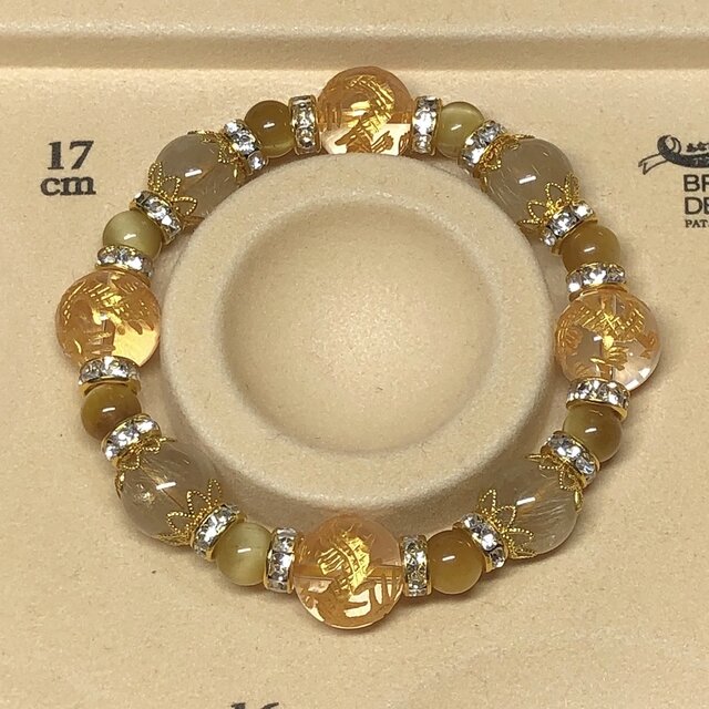 金色 龍彫り水晶 ルチルクォーツ 天然石ブレスレット | iichi