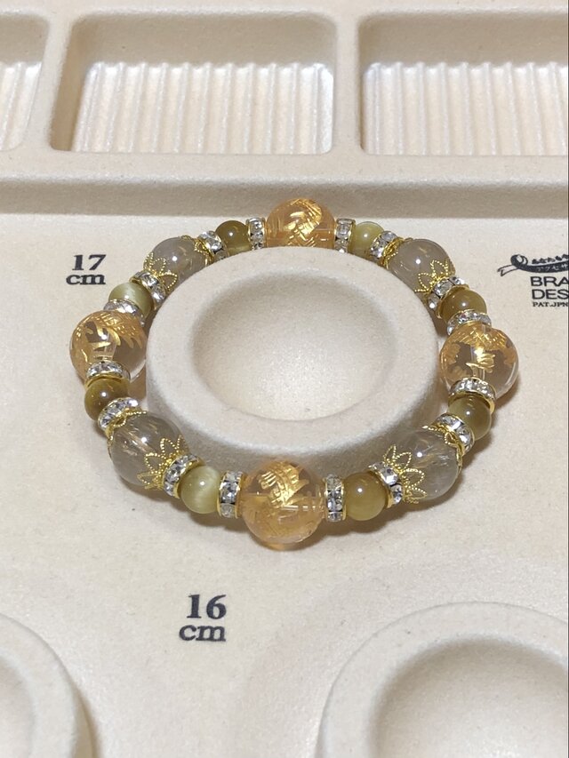 金色 龍彫り水晶 ルチルクォーツ 天然石ブレスレット | iichi 日々の