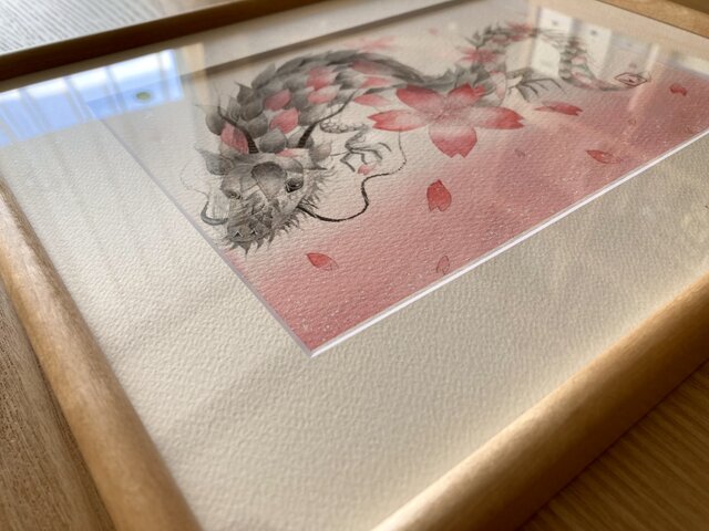 桜龍水彩色鉛筆画原画額装付き | iichi 日々の暮らしを心地よく