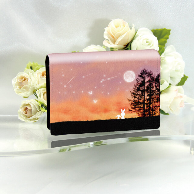 定期入れ/パス入れ/名刺入れ  カードケース 【ほのぼのうさぎ（Evening Moon）】（名入れ可）