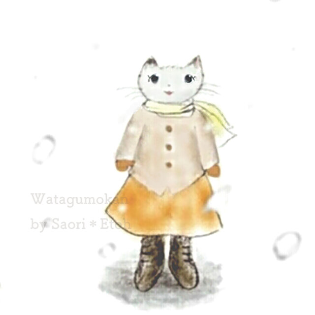 文字入＊猫と雪の寒中・余寒見舞い・冬のおたより＊「ゆきがふる