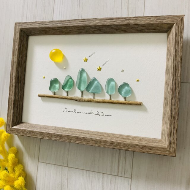 シーグラスアート インテリア雑貨 癒しの森 星に願いを 観葉植物 置物