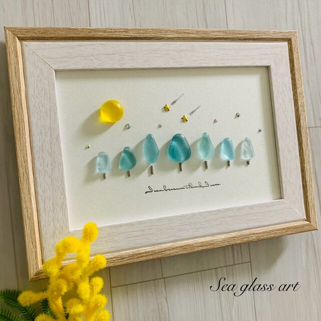 シーグラスアート インテリア雑貨 癒しの森 星に願いを 観葉植物 置物