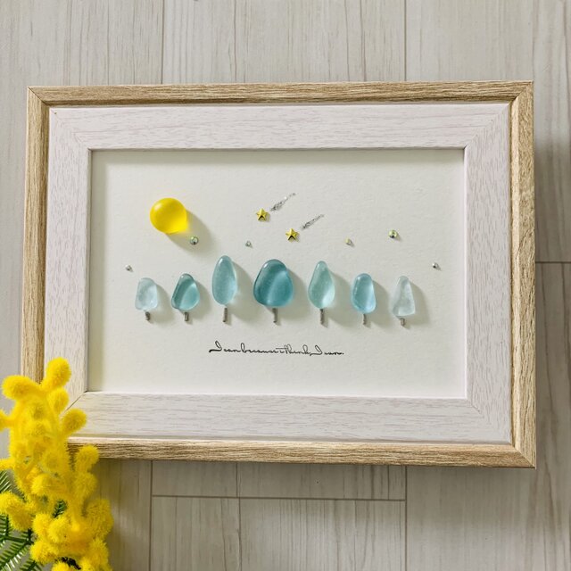 シーグラスアート インテリア雑貨 癒しの森 星に願いを 観葉植物 置物