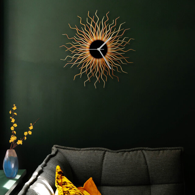 Medusa銅 - 大型の現代的な木製壁掛け時計、銅製のボヘミアン時計